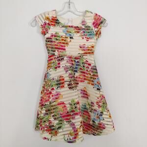 Iris & Ivy Girls 7 Ivory Textured Floral Party Dress – Fit & Flare